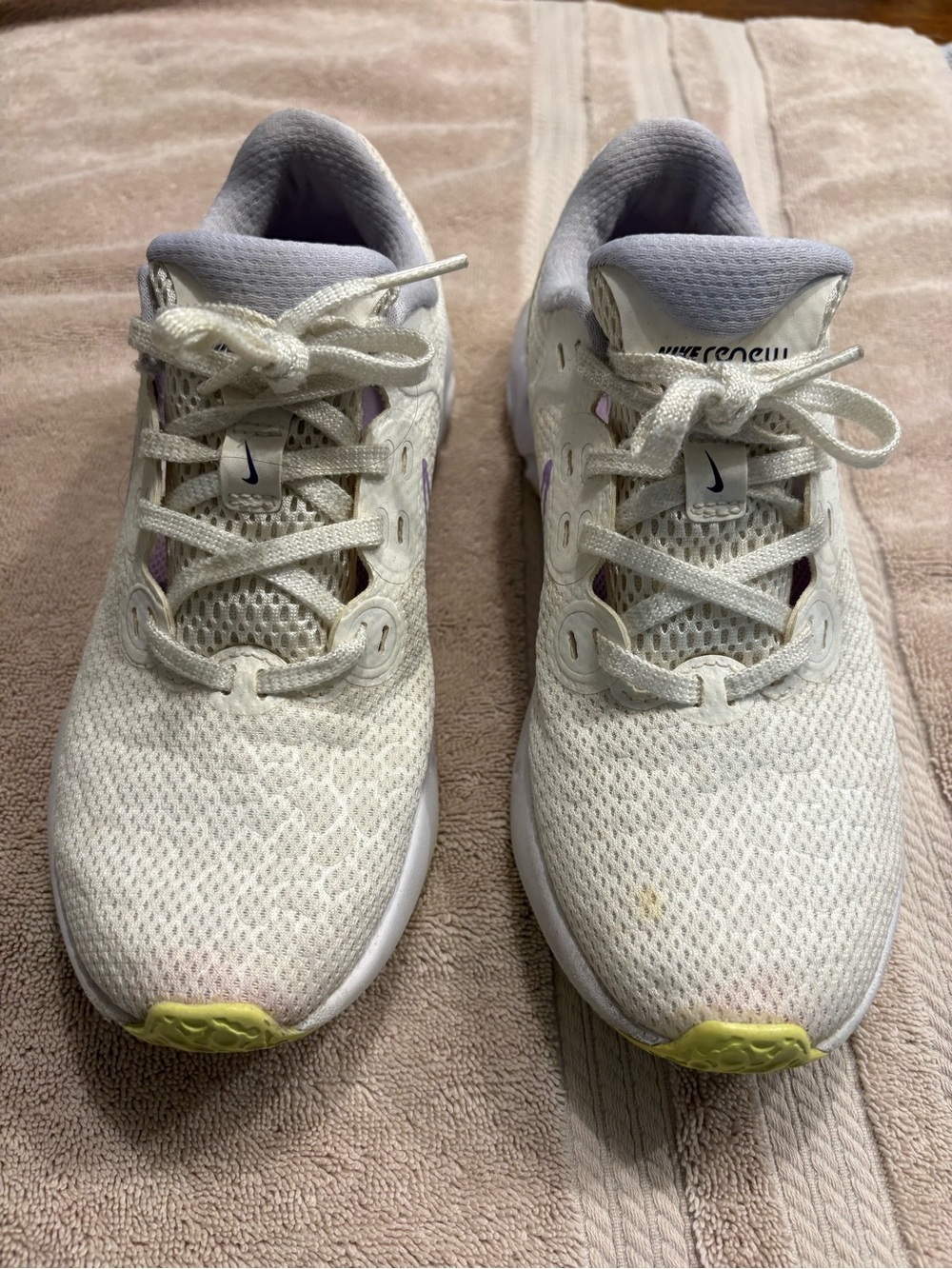 Nike Renew White Sneakers with Light Purple and Yellow Accents 7